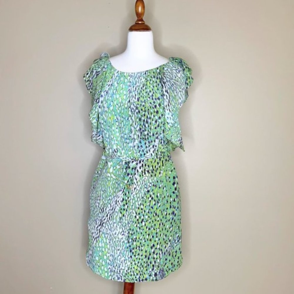 Anthropologie Leifsdottir 'Birch Tree' Green Silk Mini Dress - S
